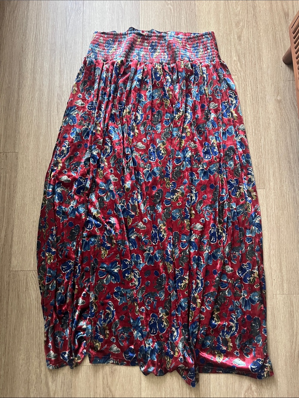 Natural Life Lisa Velvet Maxi Skirt - Red Blue Floral - Picture 5 of 12